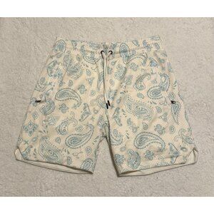 Maison Article Paisley Bandana Print Perforated Shorts Sz: L 100% Polyester